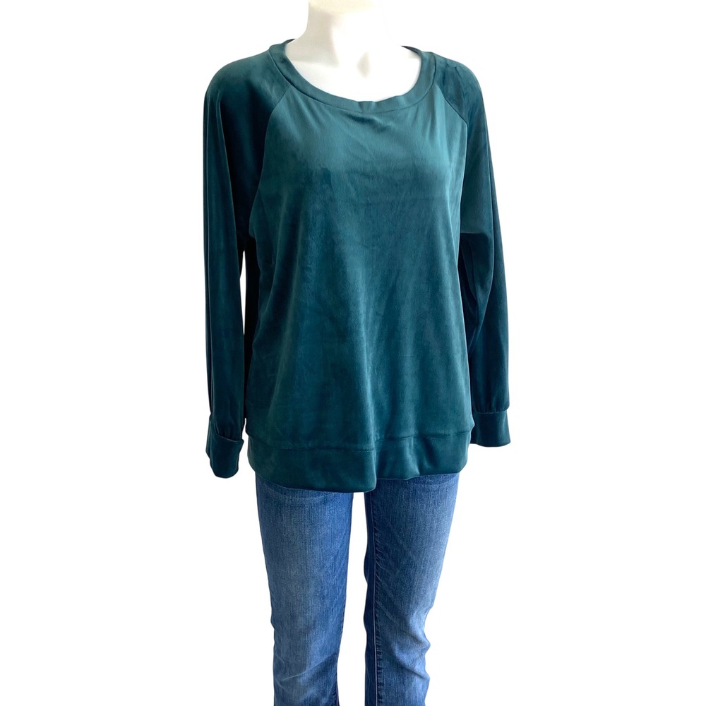 LOFT Velour Raglan Sweatshirt Hunter Green Balloon Sleeve Top 28366171 L